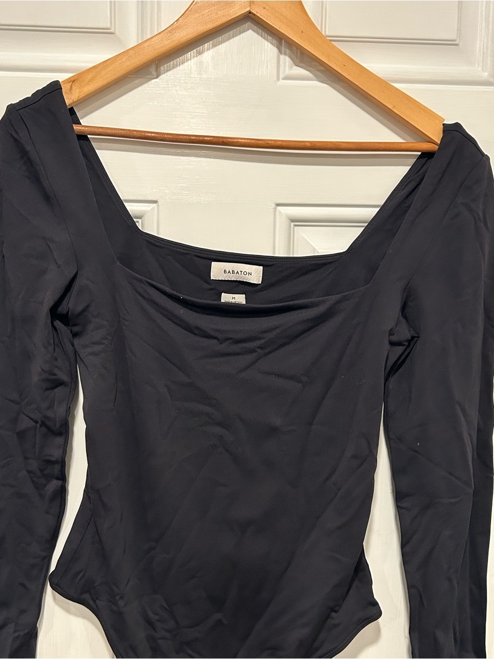 Aritzia Babaton Contour Squareneck Longsleeve Bodysuit Black, Chic Minimalist M - Picture 2 of 8